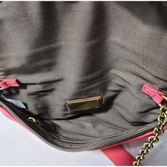 J. Crew Hot Pink Leather Invitation Bag Clutch Envelope Shoulder Purse w/Chain - Picture 9 of 12